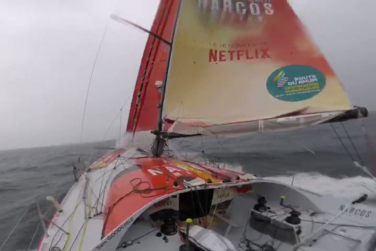 Isabelle Joschke and Sam Goodchild dismasted overnight on Route du Rhum